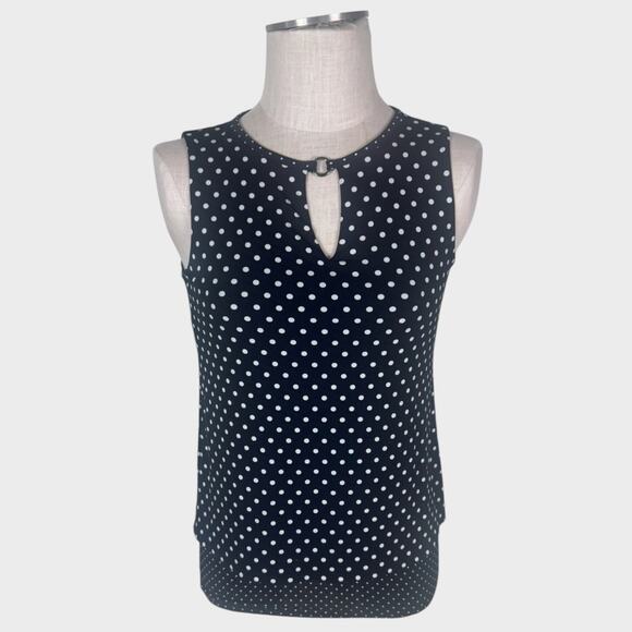 WHBM White House Black Market Black White Polka Dot Top Sleeveless XXS - Picture 1 of 8